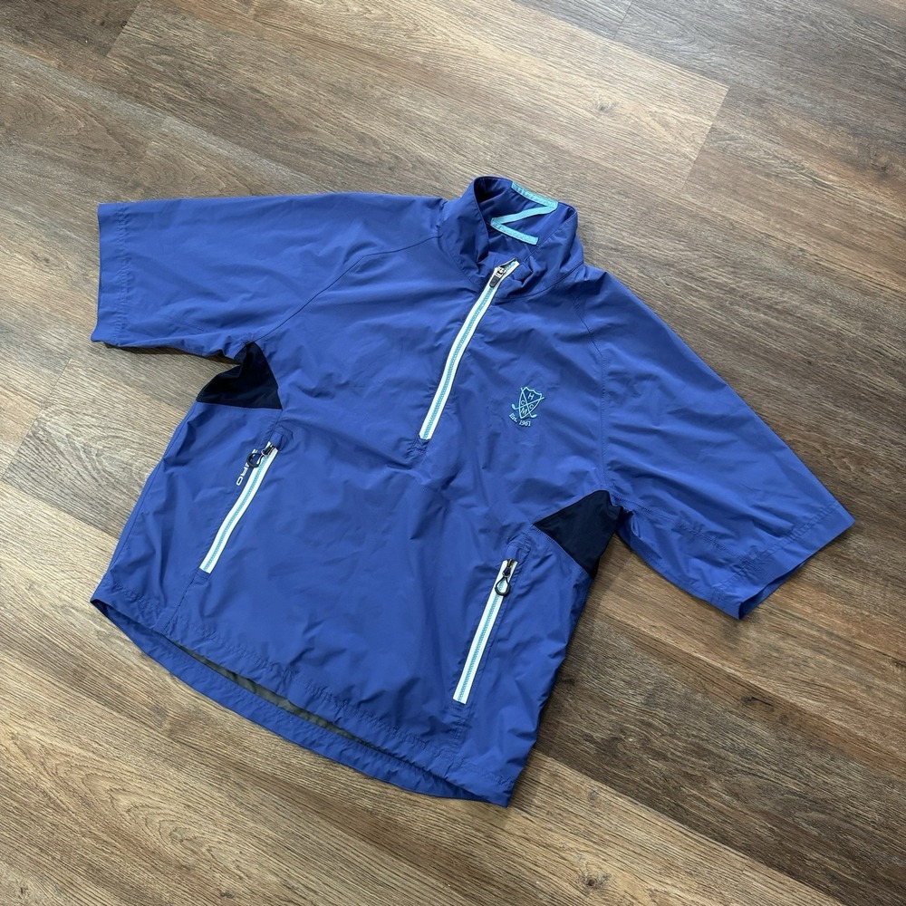 Zero Restriction Blue S/S 1/4 Zip‎ Windshirt Men's Sz M Golf Preppy Course Logo